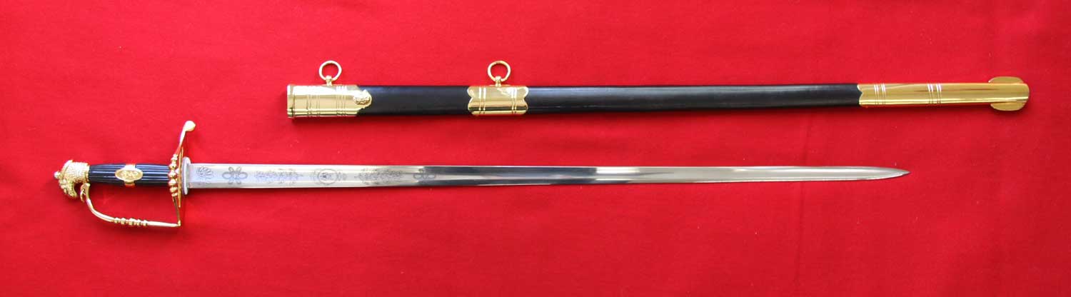 US, War of 1812 Eagle Head, 5-Ball Naval Spadroon black grip - Click Image to Close