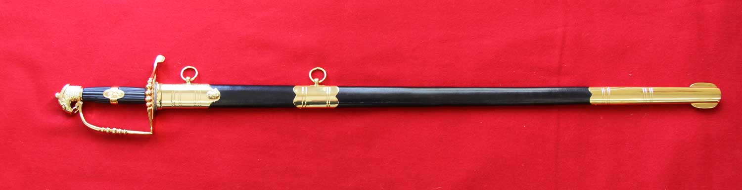 US, War of 1812 Eagle Head, 5-Ball Naval Spadroon black grip - Click Image to Close