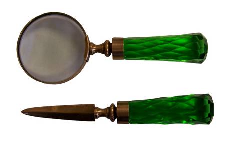 Letter Opener & Magnifier, Emerald Handled - Click Image to Close