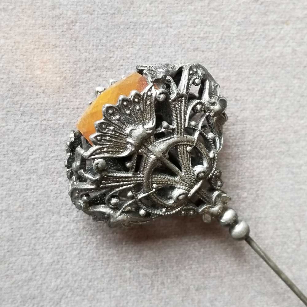 Hat Pin, Amber Crystal in Pewter - Click Image to Close