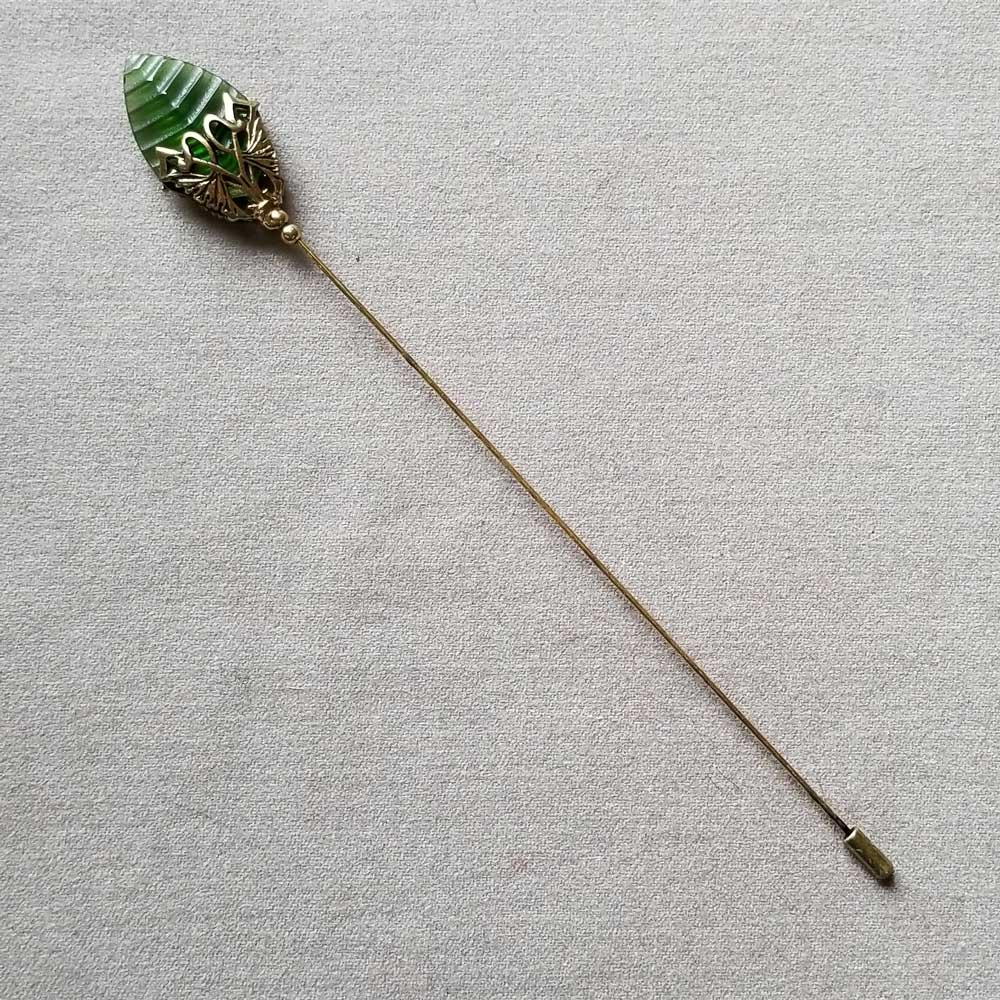 Hat Pin, Green Leaf Crystal - Click Image to Close