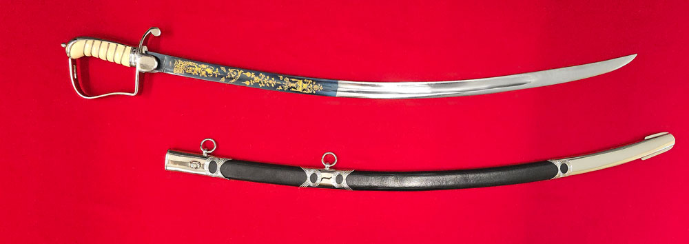 Stirrup hilt sabre with blued and gilded blade (nickel plate)