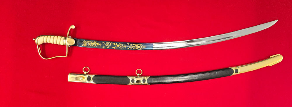 Stirrup hilt sabre with blued and gilded blade (gold plate)