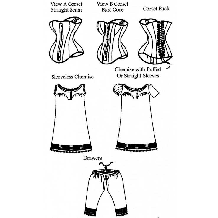 100 Ladies' Victorian Underwear-2 Corset Styles, Chemise and